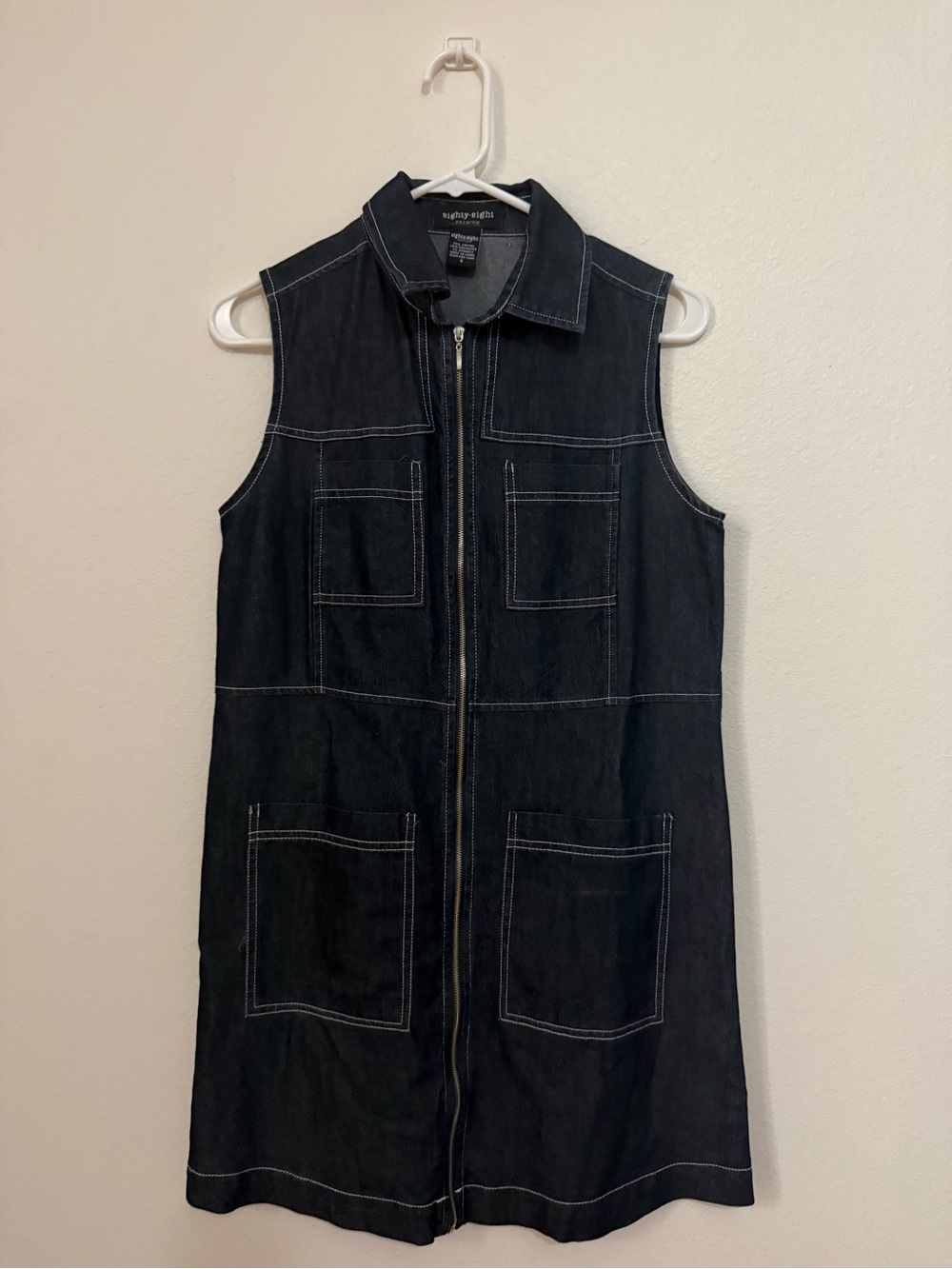 Eighty Eight Black Denim Jacket with White Stitching